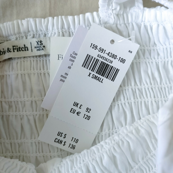 NWT Abercrombie & Fitch White Poplin Ruffle Strap Smocked Midi Dress Size XS - Picture 14 of 16